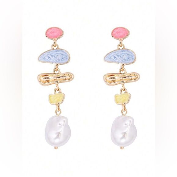 Colorful Geometric Drop Earrings N1588 - Picture 1 of 3